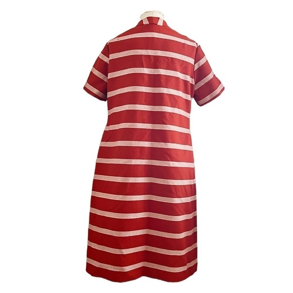 Vintage 60s Mod Shift Dress ILGWU Red & Ivory Striped Zip Front A-Line Retro XL - Picture 4 of 8